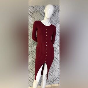Hera Collection Burgundy Long Sleeve Dress, gold buttons size medium